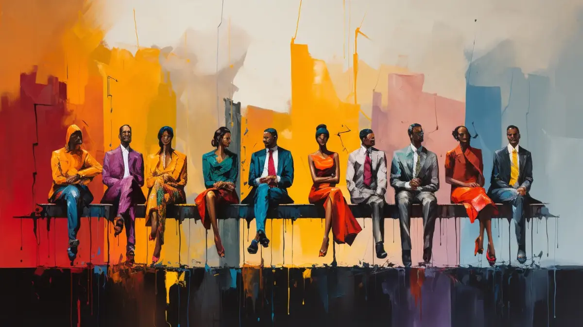 Abstract picture of business people sitting on a bench next to each other